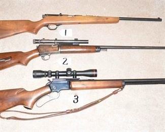 #1 H&R Mdl. 760 .22
#2 Winchester Mdl. 63 .22
#3 Marlin Golden 39A Lever Action w/Scope