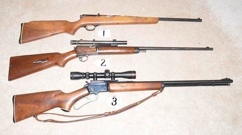 #1 H&R Mdl. 760 .22
#2 Winchester Mdl. 63 .22
#3 Marlin Golden 39A Lever Action w/Scope