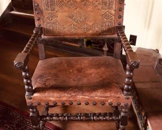 Spanish Colonial revival hand tooled leather arm chair