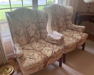 (2) Queen Anne style wing chairs 