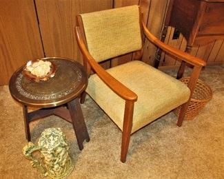 Brass barrel top table & MC chair