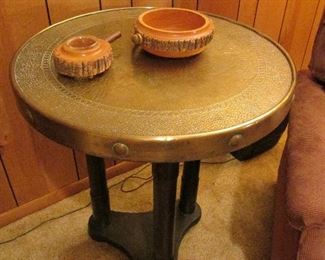 Large brass barrel top table