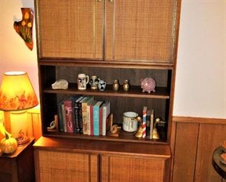 Handsome mid-century caned bookcase