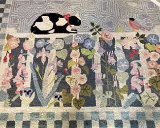 Kitty cat hooked rug 39  inches  x  41 inches