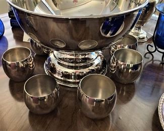 Silverplate punch bowl & cupa