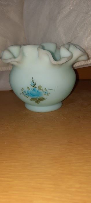 Blue Fenton Ribbon Vase