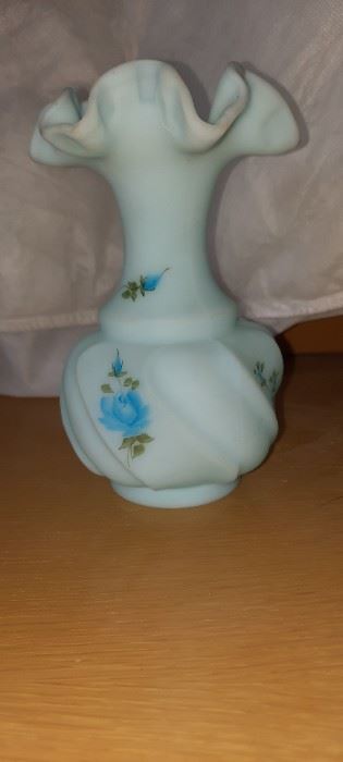 Blue Fenton Ribbon Vase
