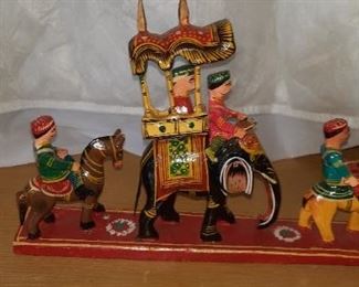 Decorative Wood Elephant,  Tiger, Horse Riders