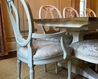 Details

Ethan Allen 
6/2 Margaux Dining Chairs
Was $1800
Now $900

Ethan Allen
Cameron Trestle Dining table 
SOLD
