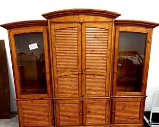 Large Wooden Entertainment Center with Side Display Cabinets