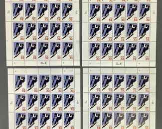 Four blocks with twenty (20) each of USA 1988 Alpine Skiing MNH stamps, Scott #3180.