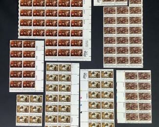 US Bicentennial 13 cents MNH stamps. Includes two blocks of six (6) each, two blocks of ten (10) each, one block of twelve (12) , one block of sixteen (16), one page of thirty six (36), one page of twenty (20), and twenty four (24) additional stamps.