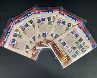 1900s Celebrate the Century stamps, unopened and in original packaging. Includes five (5) pages with fifteen (15) stamps each, all number one of ten in the series.