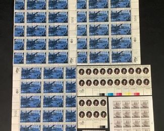 US Navy and Boston Tea Party MNH stamps. Includes one block of twenty (20), one block of eight (8) and nine (9) additional US Navy war victory "I have not begun to fight" John Paul Jones stamps, Scott #1789. One block of twenty (20) USS Constellation stamps. Seven (7) 2004 Concord 1683 (built by Us Navy) stamps, Scott #3869. Three blocks of fifty (50) each, one block of eight (8), and twenty four (24) additional 1973 Boston Tea Party stamps, Scott #1480-83.