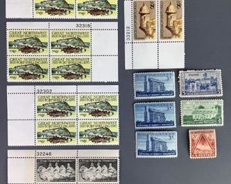 Historic sites MNH stamps. Four (4) 1970 Stone Mountain, Scott #1408. One (1) 1943 Fort Bliss, Scott #976. Twelve (12) 1970 Great Northwest, Scott #1409. Four (4) 1971 San Juan Puerto Rico, Scott #1437. One (1) 1937 West Point, Scott #789. One (1) 1958 Gunston Haul, Scott #1108. Three (3) 1956 Center of Booker Washington, Scott #1074.