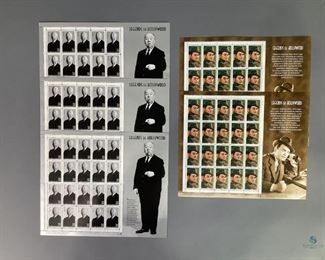 Legends of Hollywood MNH stamps. Includes two blocks with twenty (20) each of 2000 Edward G. Robinson, Scott #3446. Three blocks of twenty (20) each 1997 Alfred Hitchcock, Scott #3226.