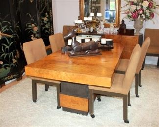 Burl Walnut Dining Table with 2 Leaves