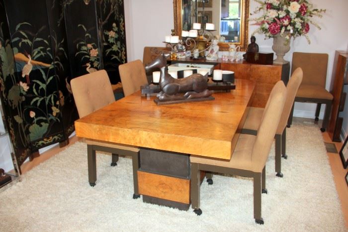 Burl Walnut Dining Table with 2 Leaves
