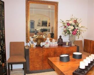 Burl Walnut Dining Table with 2 Leaves,