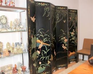 6 Panel Asian Ebony Decorated Wall Screen