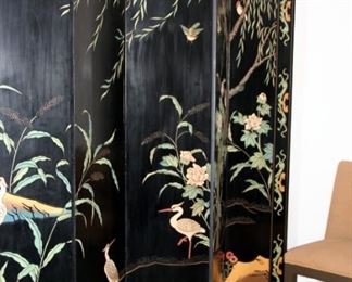 6 Panel Asian Ebony Decorated Wall Screen