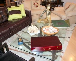 Glass Top Coffee Table with Driftwood Base