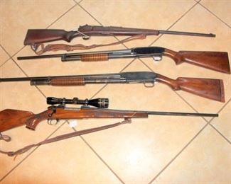 20 ga. Winchester Model 12, 300 Weatherby Magnum Mark V with Leopold 3x9 Scope, 12ga Winchester Model 12, .22 cal Savage Sporter