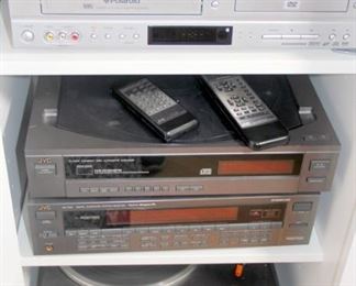 Polaroid VHS, JVC CD Changer, JVC RX 705V Receiver, Technics Turntable SL-B027, JVC Cassette Player