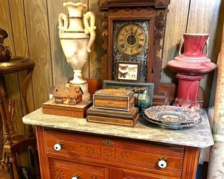 Antique American Furniture, Art Pottery, Clocks and Accessories
