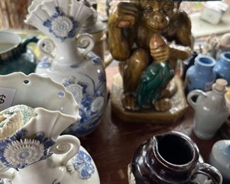Vintage Majolica Monkey Plant Stand