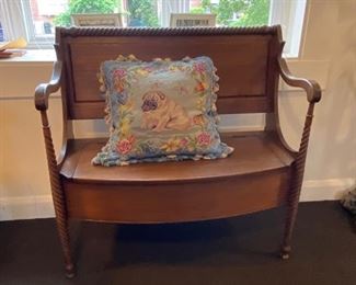 Antique mahogany barley twist storage bench.