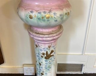 Victorian transferware jardinaire on matching stand.
