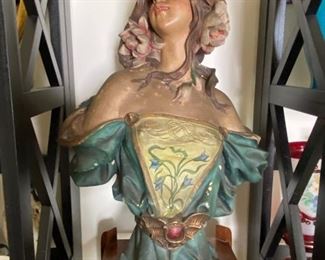 Art Nouveau painted chalk ware bust.
