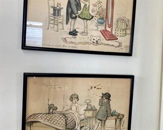 Pair of Jules George Redon art menus from Cafe De Paris, c.1930.