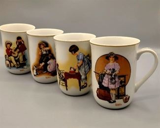 Norman Rockwell coffee cups
"vacation's over"
"party time"
"the music maker"
"sour note"