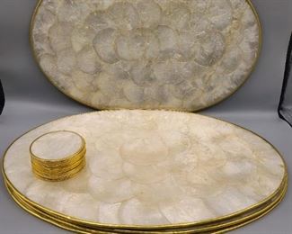 Glazed shell look place mat & coasters = 15 pieces