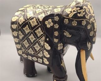 Carved rosewood & inlaid 19th century Anglo- Indian elephant 
