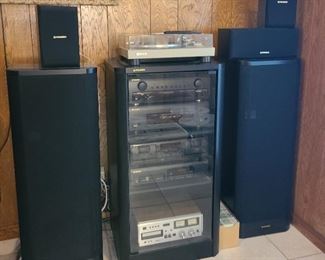 COMPLETE stereo system ~
▪︎Pioneer black stereo cabinet - SOLD
 ▪︎Sanyo DVD recorder player = SOLD
▪︎I T record from vinyl to CD player
▪︎Pioneer 5 set speaker system
▪︎Pioneer direct drive automatic return record player PL-518 w/remote & manual = SOLD 
▪︎Pioneer CX-770S tuner
▪︎Pioneer M-980 amplifier ▪︎Pioneer CTW770 dual cassette
▪︎Pioneer multi-play CD player ▪︎Panasonic 8 track player 
RS-808 