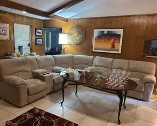 Gray microsuede sectional couch w/4 recliners 