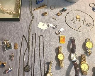 Jewelry ~ sterling chains, 14 kt, watches including Seiko & Bulova & *Gruen 
*Gruen = SOLD
