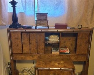 Full size headboard with sliding shelving & matching bedside table ~ bamboo style