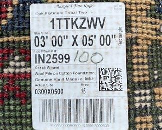 The label of the multi color rug