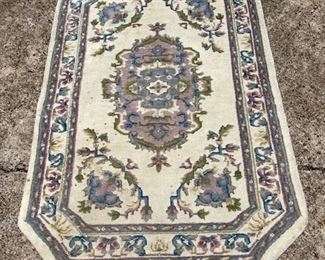 Rug #3 Ethan Allen hand made oriental style, 100% virgin wool, color ivory/blue/pink and green, size 4ft x 6ft