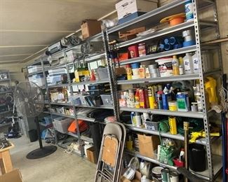 Here is the back wall. As you can see 4 heavy duty adjustable metal shelves loaded!