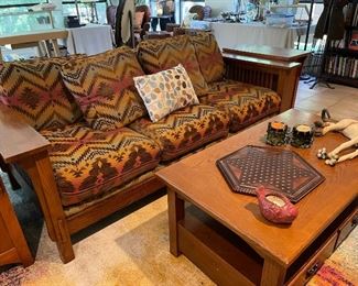 Arts and Craft style sofa, coffee table and two side tables