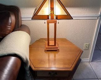 The second Arts and Craft style table lamp,  vintage Ethan Allen side table