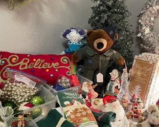 Bearington bear, stockings, fairy lighted trees