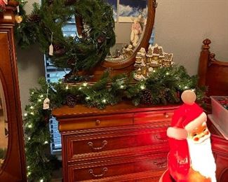 Matching Dressing table with oval mirror, lighted garlands and wreath.