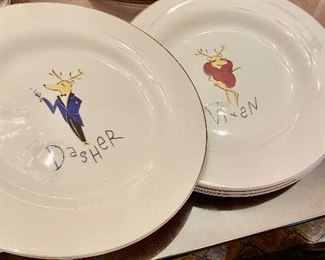 Pottery Barn Reindeer Plates set of 4