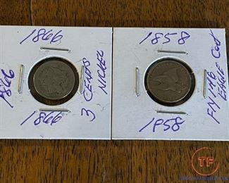 1858 Flying Eagle Cent and 1866 3 Cent Nickel